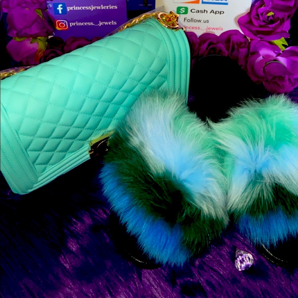 Fur Slides & Jelly Purse Set
